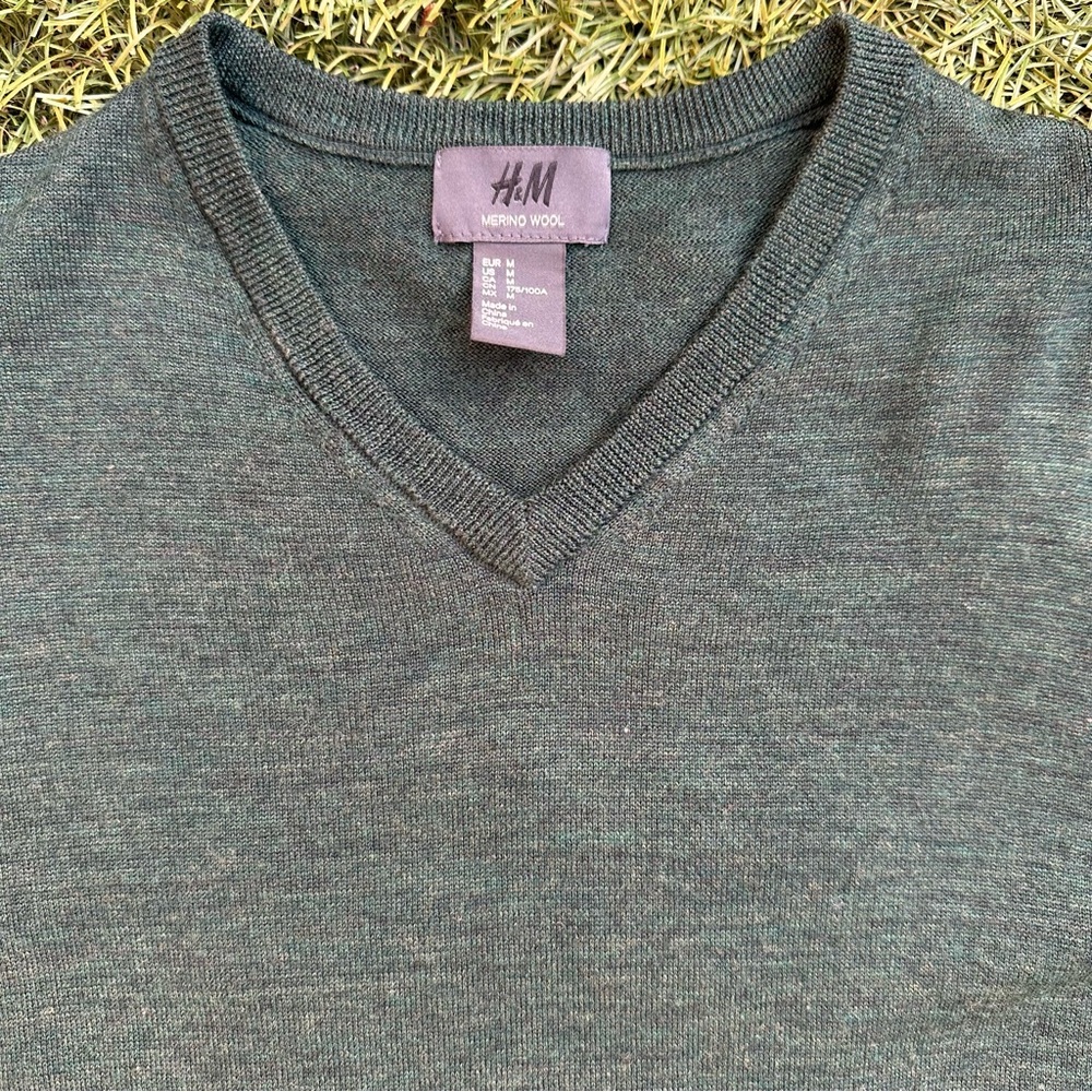 H&M Men’s Merino Wool Slim Fit Fine Knit V-Neck Sweater Quiet Lux Minimalist M